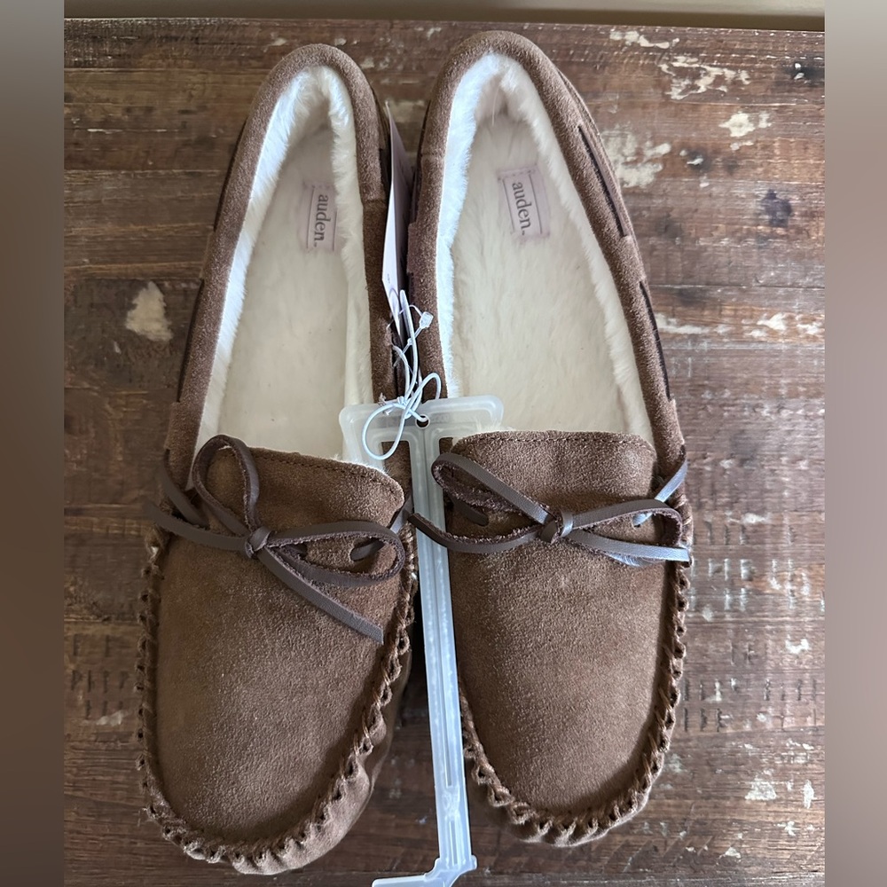 Auden Brown Suede Faux-Fur Lined Moccasin Slippers